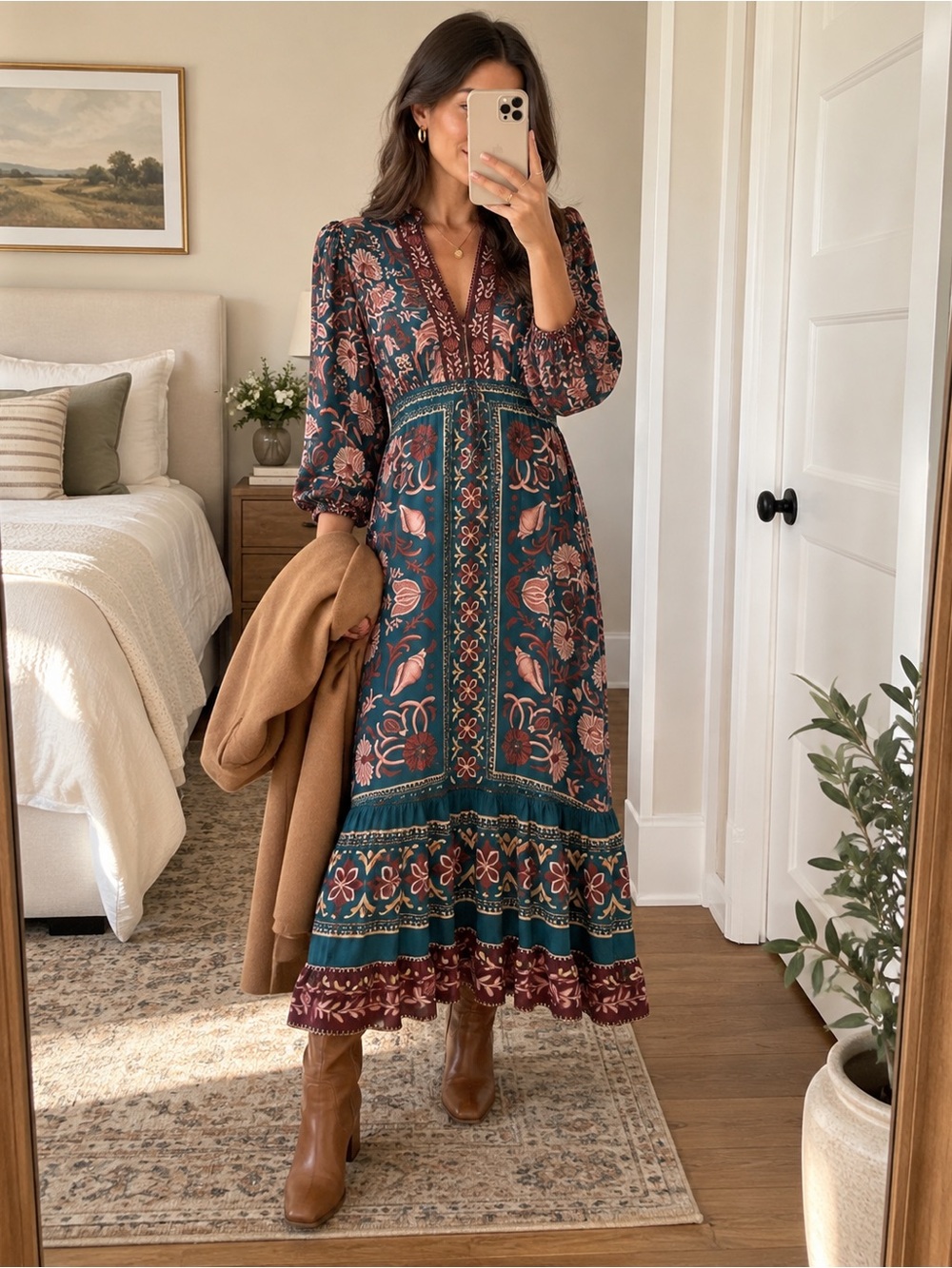 NWT FARM Rio Teal Tapestry Sea Shell Maxi Dress XS